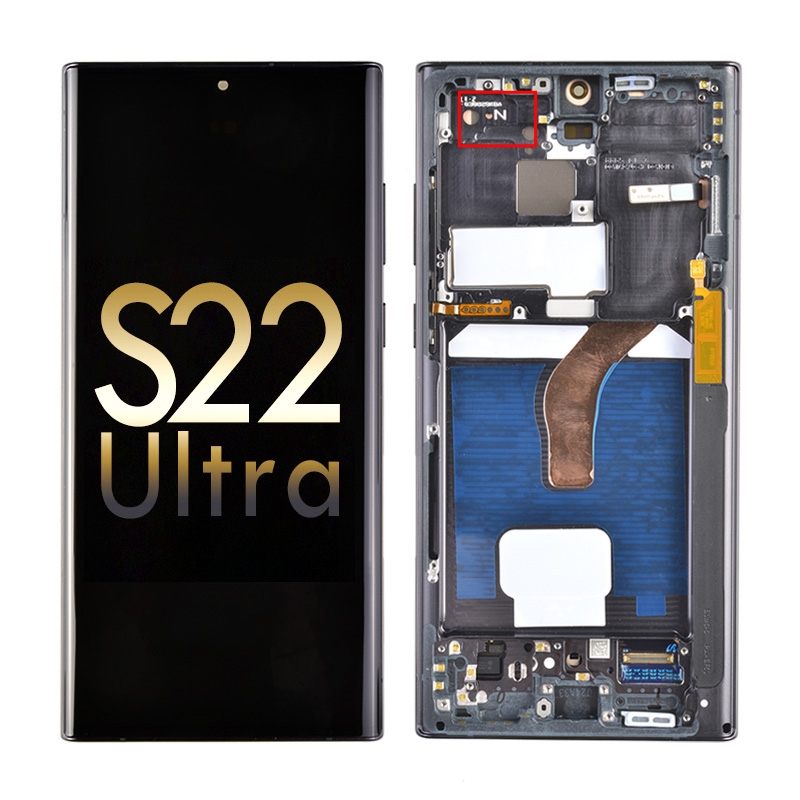 OLED Screen Digitizer Assembly with Frame for Samsung Galaxy S22 Ultra 5G S908 (for America Version)((Premium) - Phantom Black
