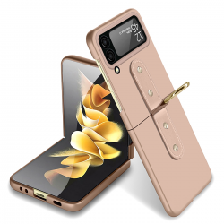 CS-HM-SS-F04 09J01 Phone Case with Ring Kickstand& Camera Lens Protector for Samsung Galaxy Z Flip 4 5G - Gold
