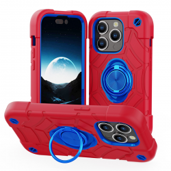  PC Case with Soft Sillicone Skin and Double Ring For iPhone 15 Pro Max - Red and Blue
