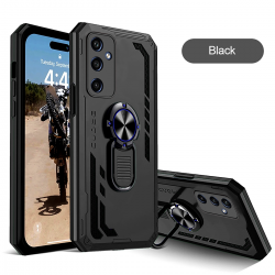  Military Grade Drop Impact for Samsung Galaxy S24 Plus 5G Case 360 Metal Rotating Ring Kickstand Holder Armor Heavy Duty Shockproof Case - Black