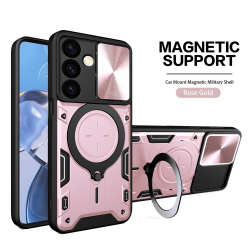   for Samsung Galaxy S23 Ultra 5G Case with Ring Kickstand,Compatible with car Magnetic Mounts,Camera Protection Shockproof Anti-Scratch Anti-Slip Cover - Rose Gold