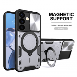  for Samsung Galaxy S24 5G Case with Ring Kickstand,Compatible with car Magnetic Mounts,Camera Protection Shockproof Anti-Scratch Anti-Slip Cover - Silver