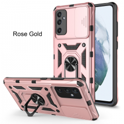  for Samsung Galaxy S23 Plus 5G Case with Camera Lens Cover HD Screen Protector, Dual Layer Military-Grade Drop Tested Magnetic Ring Holder Kickstand Protective Phone Case - Rose Gold