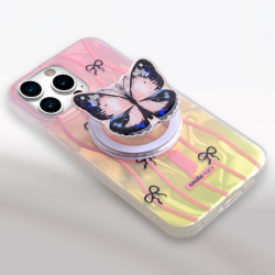  Magnet Phone Grip & Stand with Butterfly Pattern - Black