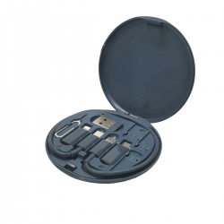  Multi USB Traveling Adapter Case Including Type C to iOS,Ejector pin, Micro-USB, 12in Type C Cable up to 60W PD, Fast Charging, and SIM Card Slot (Black)