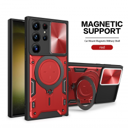   for Samsung Galaxy S21 Ultra 5G Case with Ring Kickstand,Compatible with car Magnetic Mounts,Camera Protection Shockproof Anti-Scratch Anti-Slip Cover - Red