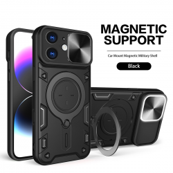   iPhone 11 Case with Ring Bracket and Sliding Camera Cover, Compatible with Magnetic Car Bracket - Black