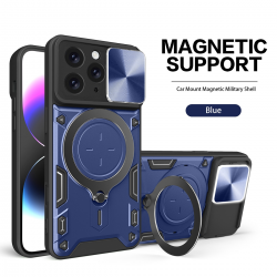   iPhone 11 Pro Max Case with Ring Bracket and Sliding Camera Cover, Compatible with Magnetic Car Bracket - Blue