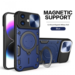   iPhone 12 Case with Ring Bracket and Sliding Camera Cover, Compatible with Magnetic Car Bracket - Blue