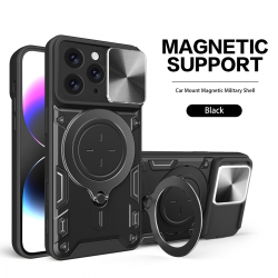   iPhone 12 Pro Max Case with Ring Bracket and Sliding Camera Cover, Compatible with Magnetic Car Bracket - Black