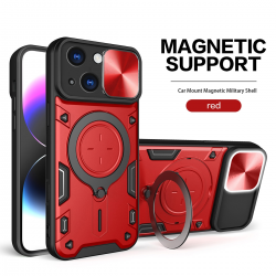   iPhone 13 Case with Ring Bracket and Sliding Camera Cover, Compatible with Magnetic Car Bracket - Red