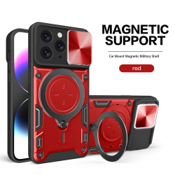   iPhone 13 Pro Max Case with Ring Bracket and Sliding Camera Cover, Compatible with Magnetic Car Bracket - Red