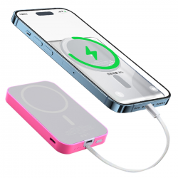  Magnetic Power Bank with Built-in USB-C Cable 5000mAh - Hot Pink