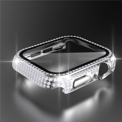  PC Case with Diamonds and Tempered Glass for Apple iWatch 45mm - Black