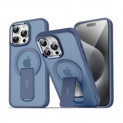  TPU and PC Case with Magnetic and Phone Stand for iPhone 16 Pro Max - Dark Blue