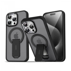  TPU and PC Case with Magnetic and Phone Stand for iPhone 16 Pro Max - Black