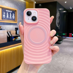  Magnetic TPU Case with Corrugated Pattern for iPhone 15 - Pink