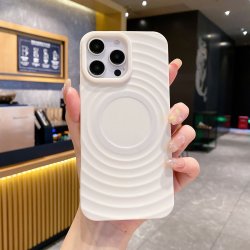  Magnetic TPU Case with Corrugated Pattern for iPhone 15 Pro Max - White