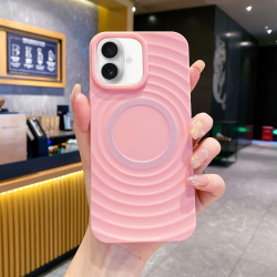  Magnetic TPU Case with Corrugated Pattern for iPhone 16 - Pink