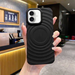  Magnetic TPU Case with Corrugated Pattern for iPhone 16 Plus - Black