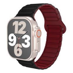  Magnetic Silicone Watch Band for Apple iWatch 42/44/45/49mm - Black and Claret