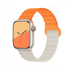  Magnetic Silicone Watch Band for Apple iWatch 42/44/45/49mm - Orange and Cream