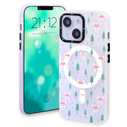 Christmas Magnetic Case for iPhone 13 / 14, Winter Cute Wavy Bow Pattern, Shockproof Soft Silicone Cover for Girls Women, Compatible with Magsafe