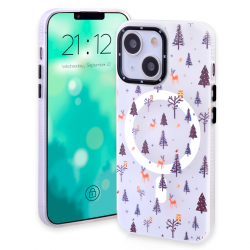  Christmas Magnetic Case for iPhone 13 / 14, Winter Cute Forest Reindeer Pattern, Shockproof Soft Silicone Cover for Girls Women, Compatible with Magsafe