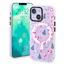  Christmas Magnetic Case for iPhone 13 / 14, Winter Cute Wavy Gift Pattern, Shockproof Soft Silicone Cover for Girls Women, Compatible with Magsafe