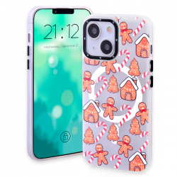  Christmas Magnetic Case for iPhone 13 / 14, Winter Cute Wavy Gingerbread Pattern, Shockproof Soft Silicone Cover for Girls Women, Compatible with Magsafe