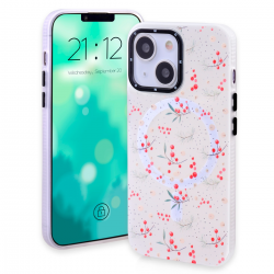  Magnetic TPU Case with Winter Berries Pattern for iPhone 14 Plus/ 15 Plus