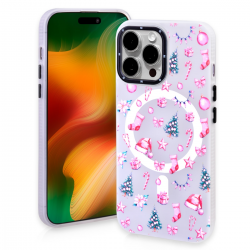  Cute Christmas TPU Magnetic Case for iPhone 15 Pro Max - Pink Tree Design