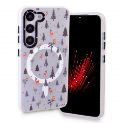  Magnetic TPU Christmas Phone Case with Reindeer and Forest Pattern for Samsung Galaxy S24 Plus / S25 Plus