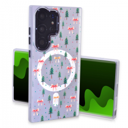  Magnetic TPU Case with Cute Merry Christmas Bow Pattern for Samsung Galaxy S25 Ultra