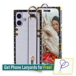  Compatible with iPhone 16 Case Luxury Designer for Women Girls,Rectangle Crocodile Leather with Wristband Strap Kickstand Holder Protective Phone Cover for iPhone 16-6.1 inch (White)