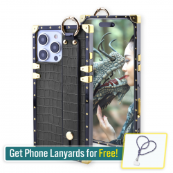  Compatible with iPhone 16 Pro Case Designer Luxury,Rectangle Crocodile Leather with Wristband Strap Kickstand Holder Protective Girly Women Phone Cover for 16 Pro - 6.3 inch (Black)
