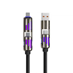  6ft 4-in-1 USB C Cable,240w Multi Charger Cable, PD 5A Multi Fast Charging & Data Sync Silicone Device Charging - Black