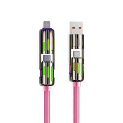  6ft 4-in-1 USB C Cable,240w Multi Charger Cable, PD 5A Multi Fast Charging & Data Sync Silicone Device Charging - Pink