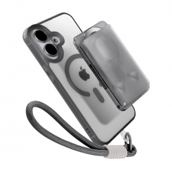  Magnetic Case for iPhone 16 with Card Hold and Lanyard, Translucent Matte Slim Shockproof Compatible with MagSafe - Black