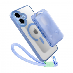  Magnetic Case for iPhone 16 with Card Hold and Lanyard, Translucent Matte Slim Shockproof Compatible with MagSafe - Blue