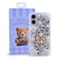  iPhone 17 Rhinestone Case with Floral and Butterfly, 3D Crystal Cover