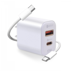  45W USB-C Fast Charging Wall Charger with Dual Ports 6.6ft – White
