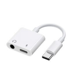  USB-C to 3.5mm Audio & Charger Splitter Adapter Cable for Mobile Phone (with a dac built in) - White