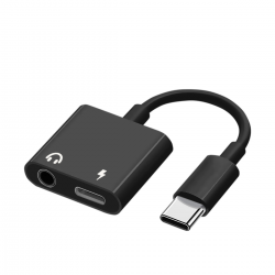  USB-C to 3.5mm Audio & Charger Splitter Adapter Cable for Mobile Phone (with a dac built in) - Black