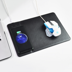  15W Wireless Charging Leather Mouse Pad – Black Desktop Mat