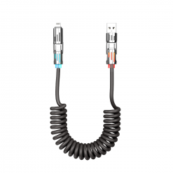  4 in 1 Coiled Lightning Cable, 65W Retractable USB Charger - Black