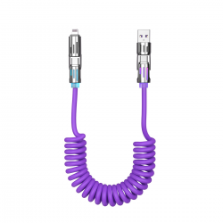  4 in 1 Coiled Lightning Cable, 65W Retractable USB Charger - Purple