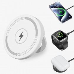  3-in-1 MagSafe Mount Wireless Charger Phone Holder – Universal for Phone, Watch, and Earbuds - White