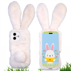  Rabbit Phone Case for iPhone 17 – Beige Plush Protective Cover