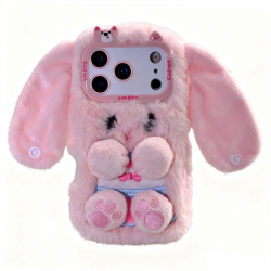  iPhone 17 Pro Rabbit Case – Long-Eared Plush Bunny Cover Pink